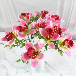 Elegant White Silk Orchid Bouquet - Set of 10 Artificial Flowers for Home and Event Décor (Pink)