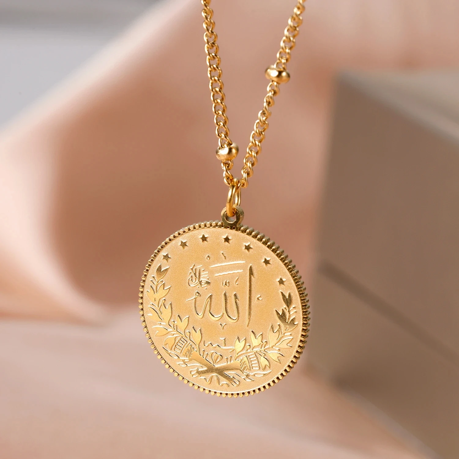 Turkey Arab Coin Islam Allah Muslim Pendant For Women Necklace Custom Coin Jewelry Gifts Accept Drop Shipping