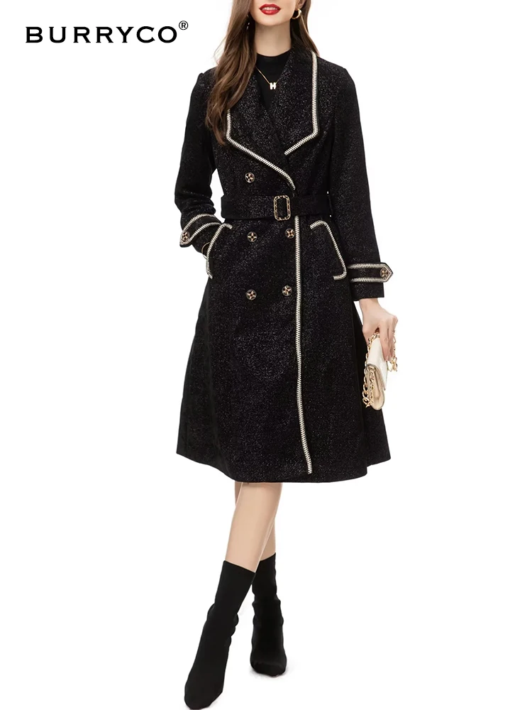 

BURRYCO 2023 зимнее женское новое черное двубортное приталенное пальто с воротником