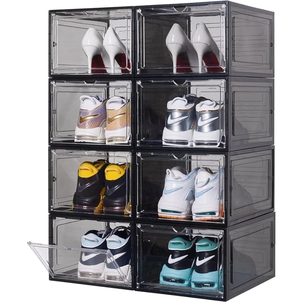 

8 Pack Clear Plastic Stackable Shoe Organizer Box With Magnetic Clear Door Shoerack freight free