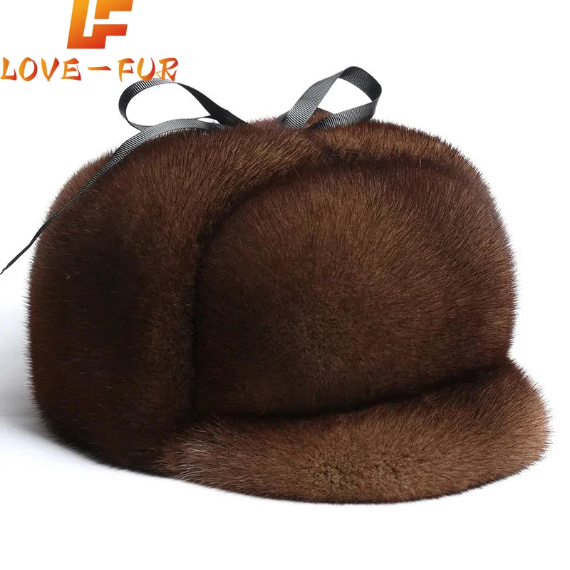 Male Genuine Marten Head Warm Black/Brown Caps Best Gift For parent Gorras Winter Unisex Top Real Mink Fur Bomber Hat