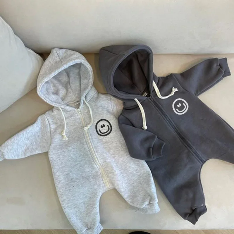 

MILANCEL Autumn New Baby Romper Smiley Hooded Jumpsuit Infant Long-sleeved One Piece Baby Clothes