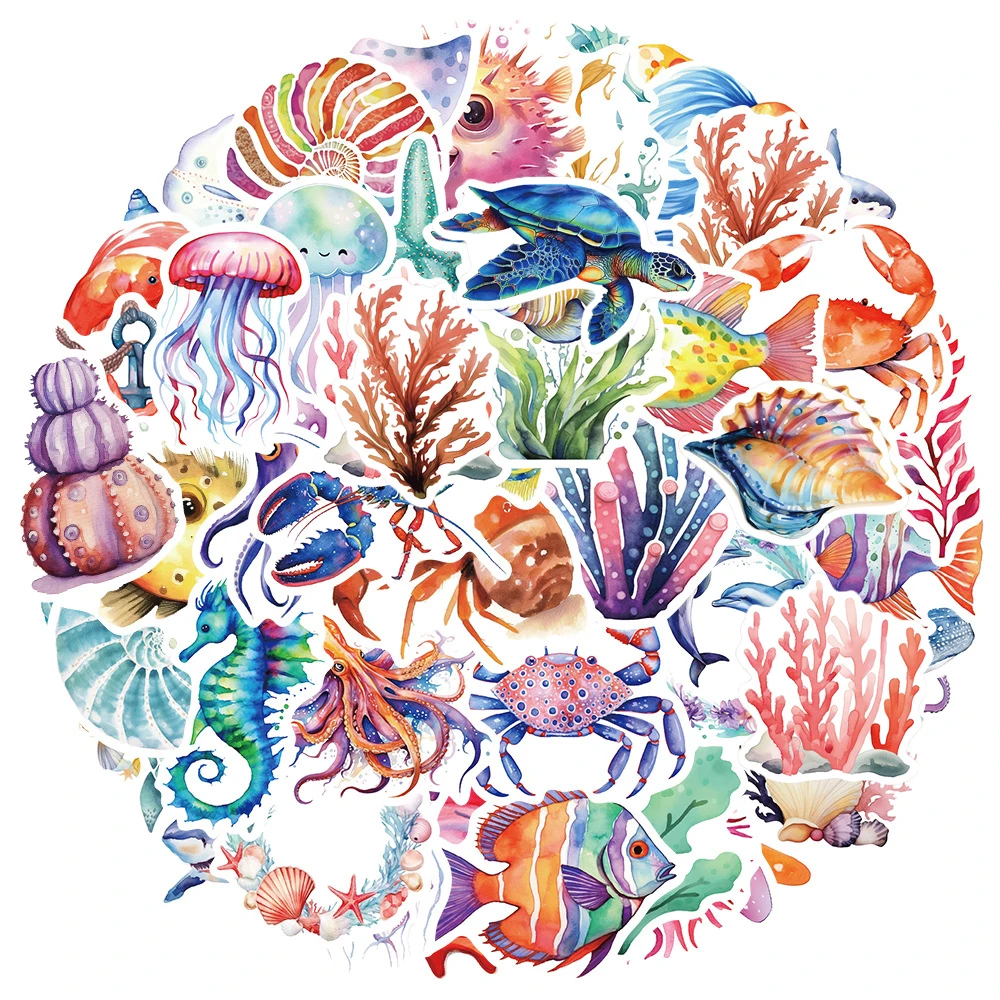 

50/100Pcs Cartoon Colorful Cute Sea Marine Animal Varied Graffiti Stickers Travel Luggage Notebook Helmet DIY Comics Party Gifts