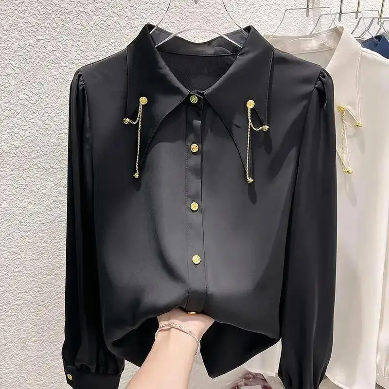 Early Spring Polo Collar Solid Color Shirt Women's Underwear Spring 2023 New French Small Shirt Long sleeved Shirt