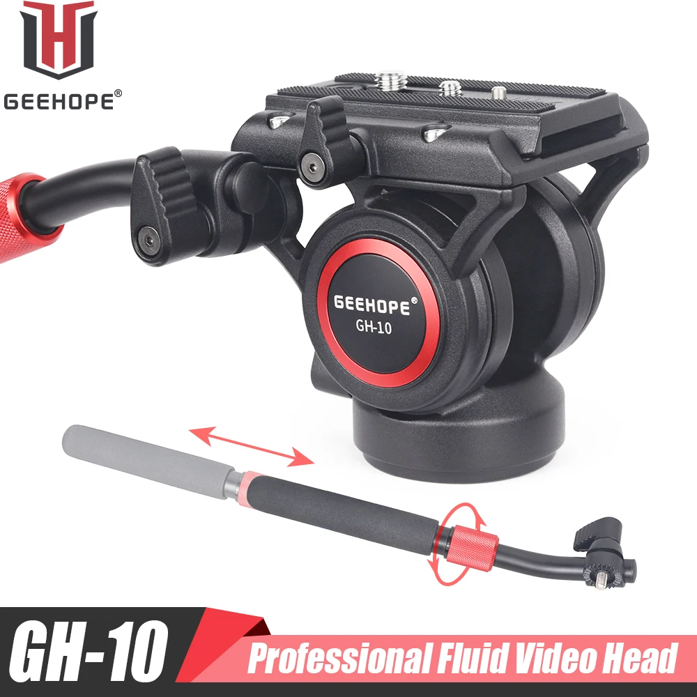 GEEHOPE GH-10 Fluid Video Head, with 1/4" and 3/8" Screws Sliding Plate Maxload 10kg for Video Cameras, DSLR ,Tripod, Monopod
