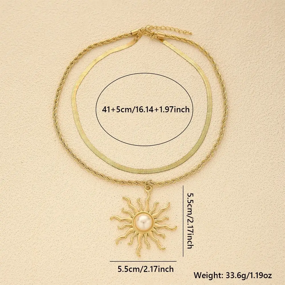 2 Pcs/Set European American Style Sunflower Pendant Necklace Trendy Unique Layered Choker Fashion Collarbone Jewelry for Women