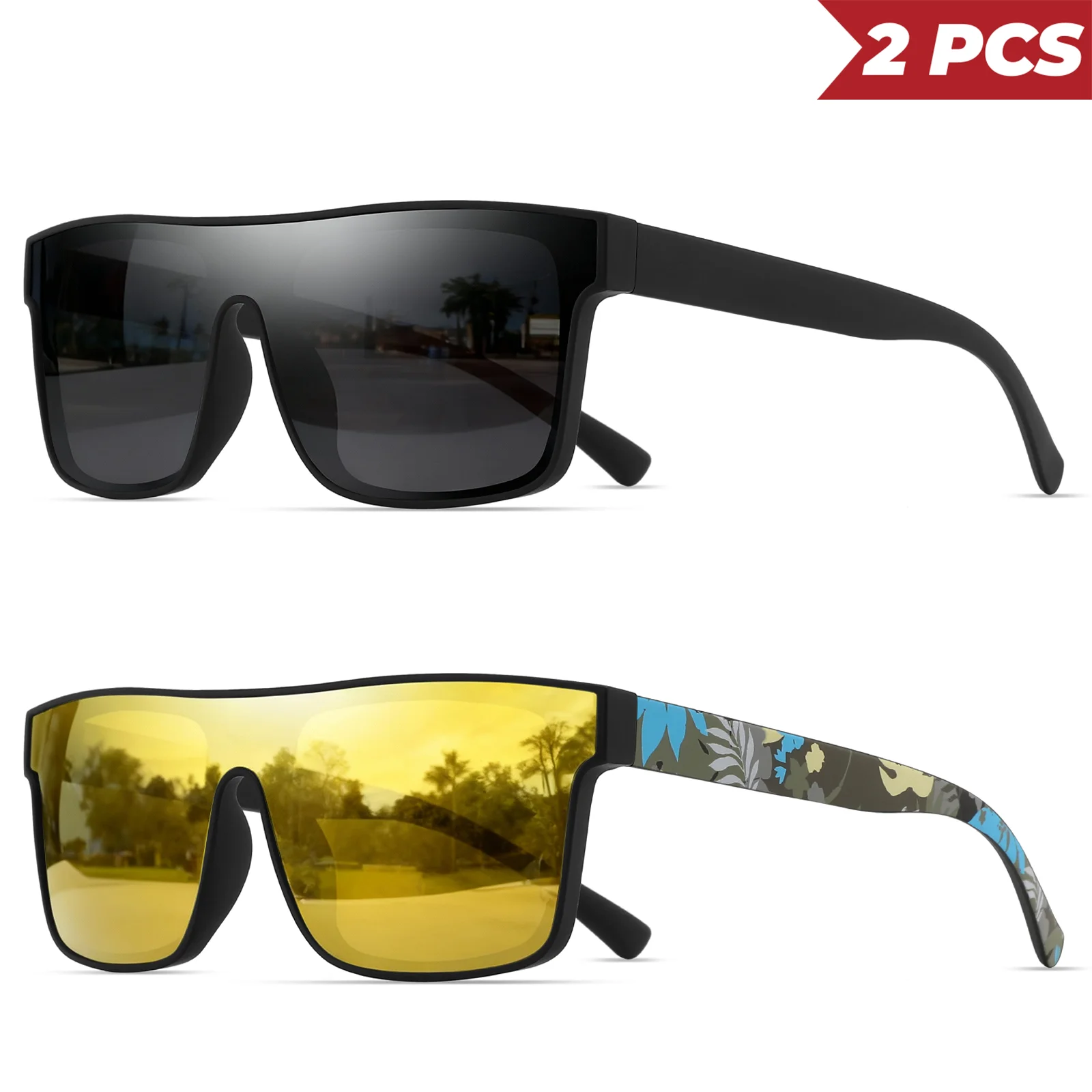 2 neue modische quadratische Sonnenbrille – einteiliges UV400-Linse, Unisex für Reisen und Geschenke – Detail 9