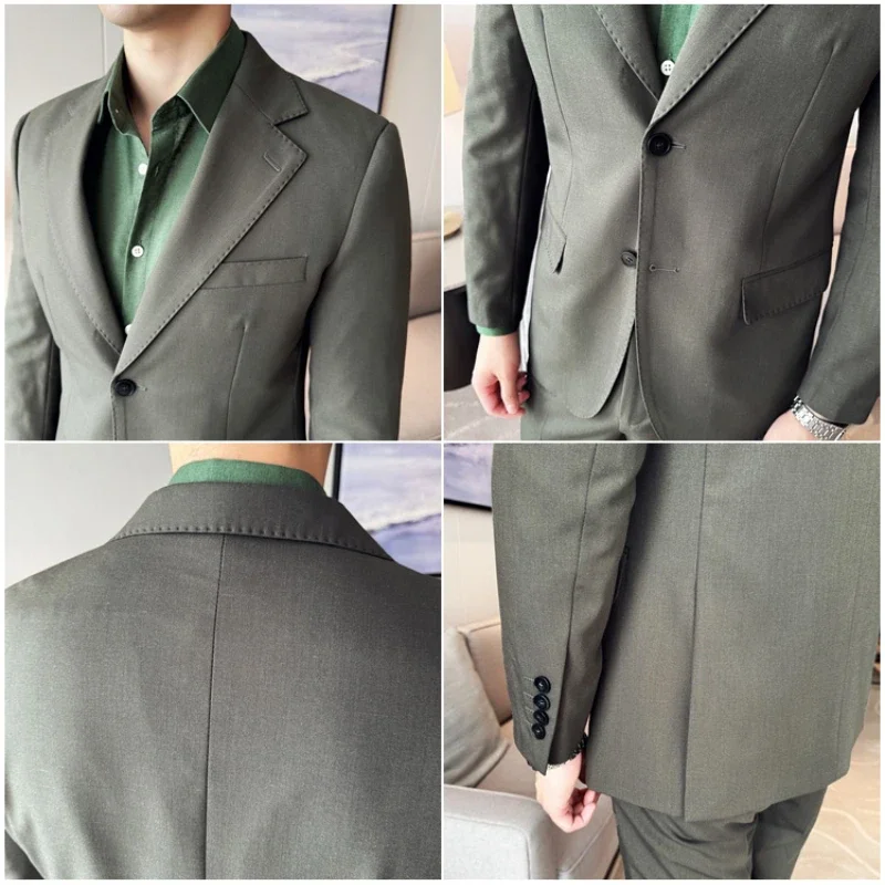Tencel High Tech Fabric Men Spring Summer Thin Suits 2 Pieces (jacket+pants) Business Casual Office Wedding Groom Dress Suit