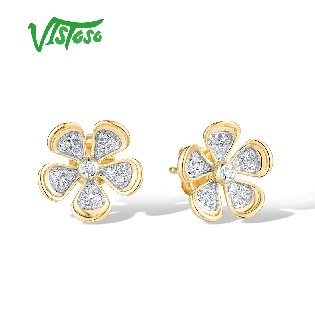 

VISTOSO Genuine 14K 585 Yellow Gold Stud Earrings For Women Sparkling Diamonds Fantastic Simple Daily Wearing Fine Jewelry