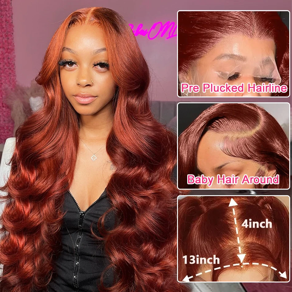 Reddish Brown Body Wave HD 13x4 13x6 Lace Frontal Human Hair Wig Colored Brazilian Remy Human Hair Wigs for Women Pre Plucked human hair wig