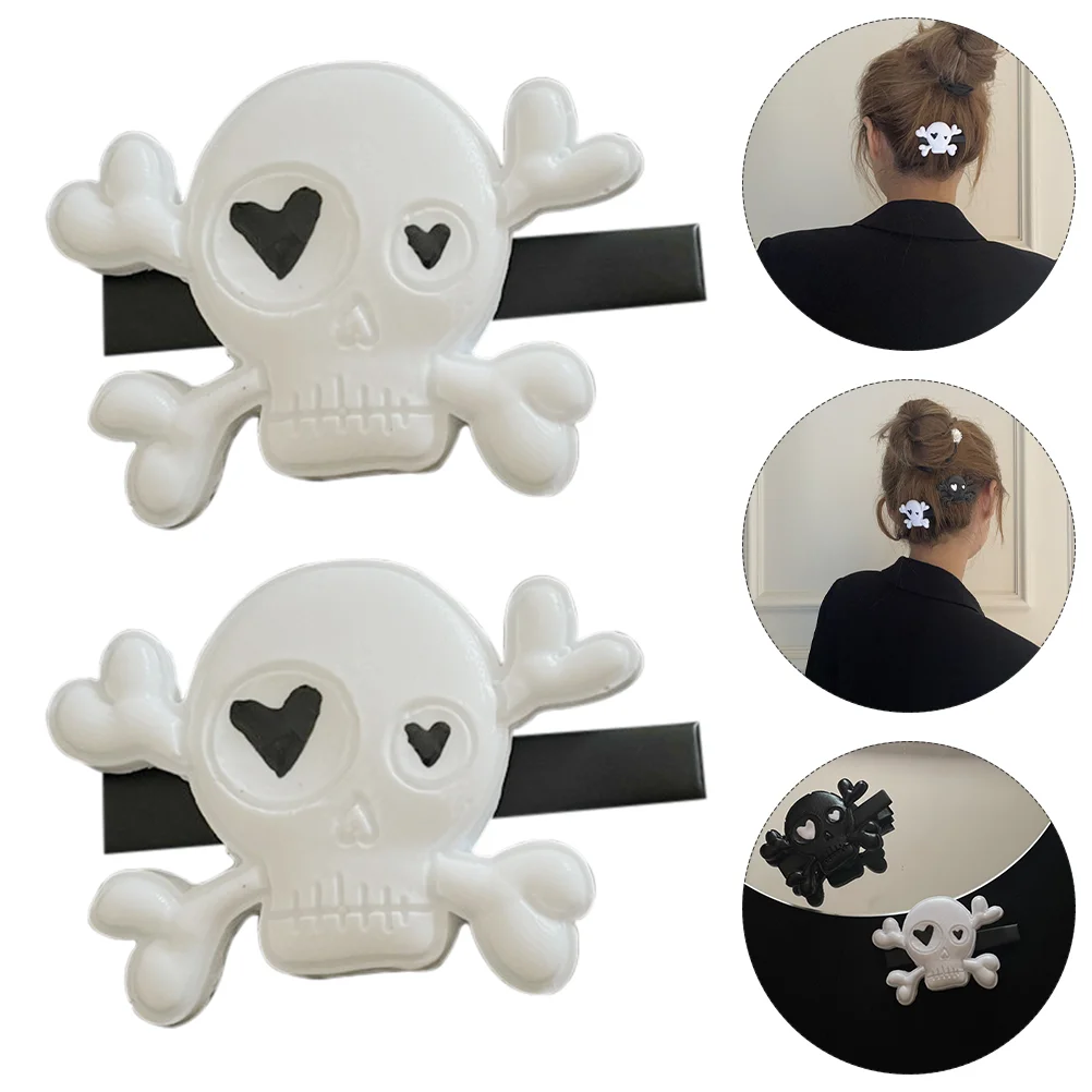 

Baby Hair Accessories Barrettes Hairpin Grips Punk Style Skull Clip White Plastic