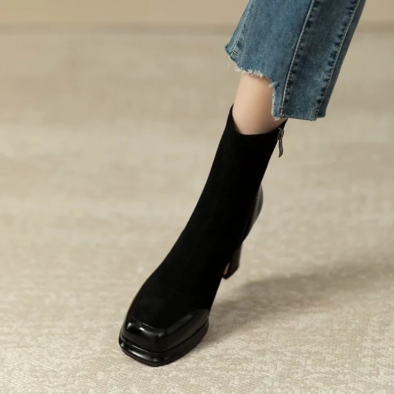 Chunky Ankle Boots For Women Waterproof Platform High Heel Shoes_voghion.com