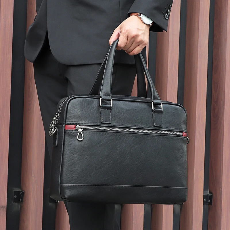 

Nesitu Highend A4 Black Top Grain Genuine Leather 14'' Laptop Executive Men Briefcase Business Messenger Bags Portfolio M7430