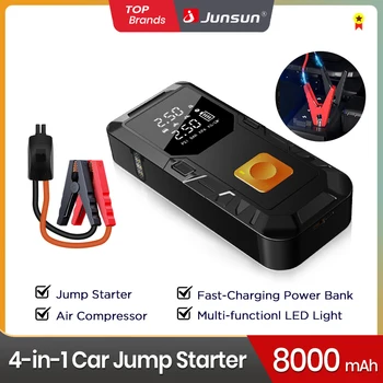 Junsun 4 in 1 Auto Salto Batteria Avviamento Pompa Aria 8000mAh Gonfiatore Pneumatici Potenza Portatile 12V Dispositivo di Avviamento Caricatore Booster LED