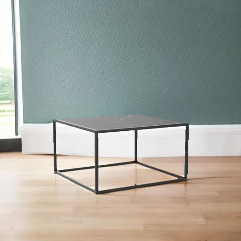 Black Coffee Table Small Square Coffee Table Simple Modern Center Table for Living Room Home Office 27.6 * 27.6 * 15.7Inch Easy 6