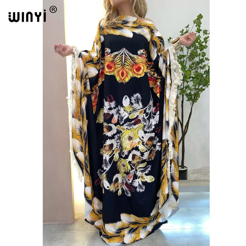 

Пляжное платье Бохо Africa WINYI, свободная элегантная мусульманская пляжная одежда с розовым принтом в богемном стиле, Круглый купальный костюм, накидка, летний кафтан