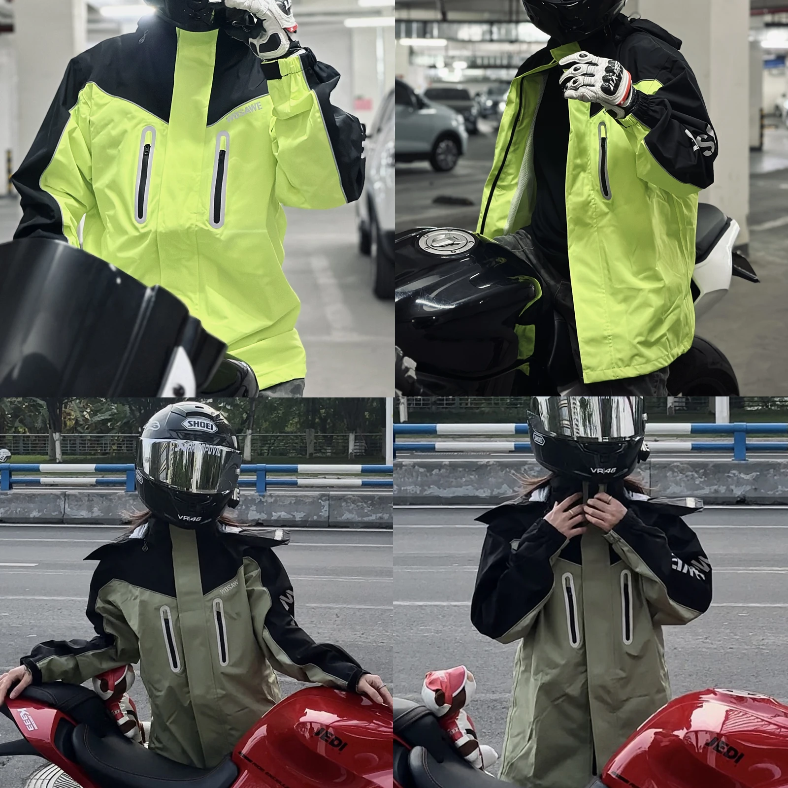 WOSAWE Motorcycle Raincoat Split Men Women Riding Rain Coat Anti-storm Locomotive Rain Cape Whole Body Waterproof Reflective