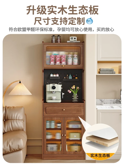 ตู้เก็บของข้างโต๊ะอาหารไม้เนื้อแข็งสไตล์นอร์ดิก สำหรับอพาร์ทเมนต์ขนาดเล็ก ครัวเรียบง่าย ตู้เก็บของแบบมีช่อง ติดผนัง แคบ 3