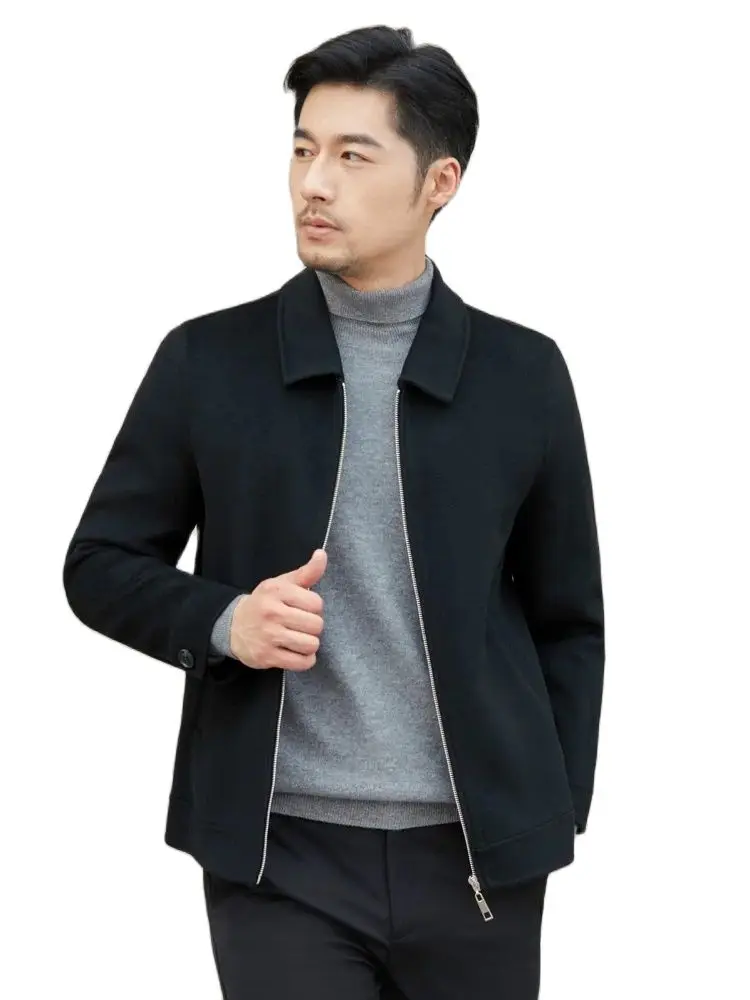 2023 Autumn and Winter High-End Men\'s Coat 100% Pure Wool Polo Collar Zipper Wool Overcoat Casual Business Outerwear Coat