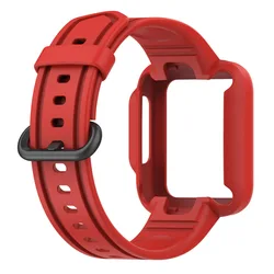 Silicone Watchband Strap with Protective Case Cover (Red)