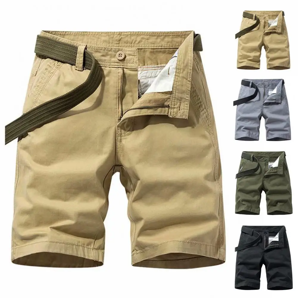 

Men Shorts Solid Color Knee Length Button Zipper Fly Pockets Straight Match Clothes Casual Plus Size Summer Trousers Men Clothes