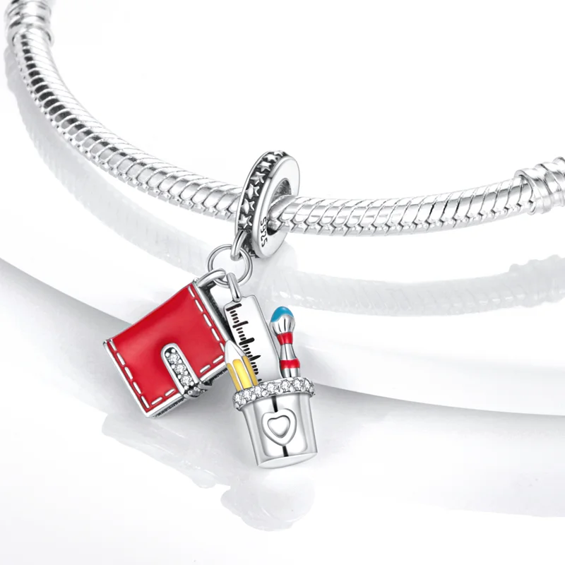 Rote Serie Anhänger-Charms Perlen Plata Charms aus 925er Silber passend für Original Marken Damen Armband Anhänger Halskette Schmuck – Detail 16