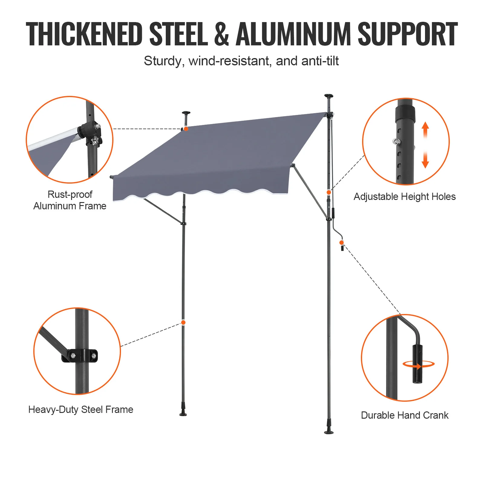 VEVOR Patio Awning Retractable Awning Sunshade Shelter Manual Crank Handle Outdoor Canopy Sunsetter Deck for Balcony Yard Outdoor Awnings
