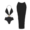 2025 Hollow Swimsuit With Cover Up Sexy Swimwear Women Bikini Female Swimming Suit Shiny Shell Bathingsuit Bodysuit Beachwear