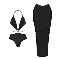 2025 Hollow Swimsuit With Cover Up Sexy Swimwear Women Bikini Female Swimming Suit Shiny Shell Bathingsuit Bodysuit Beachwear