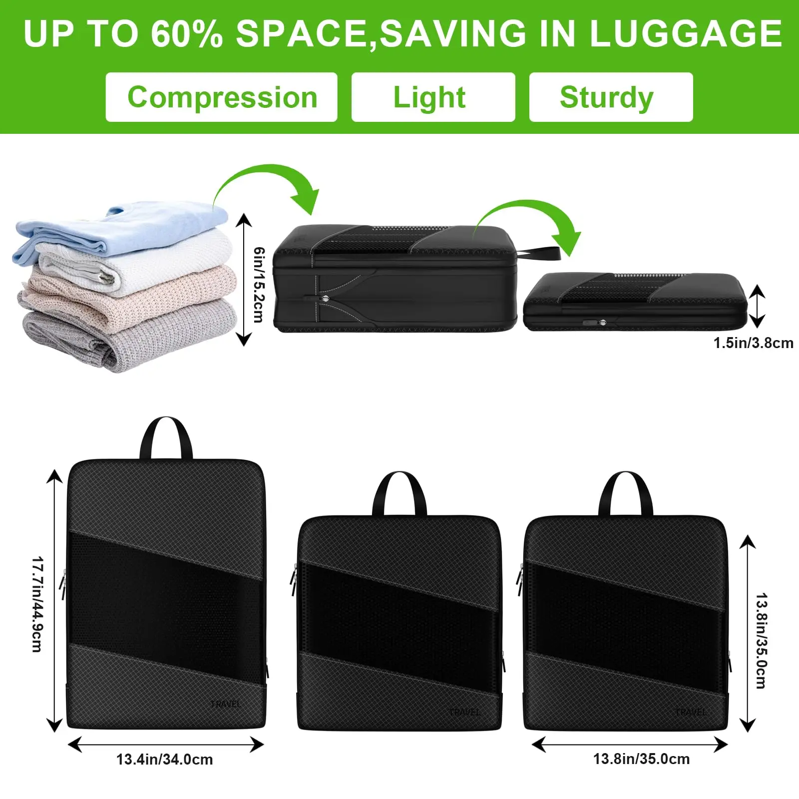 Set med komprimerbara packkuber för resor med skoväska_voghion.com