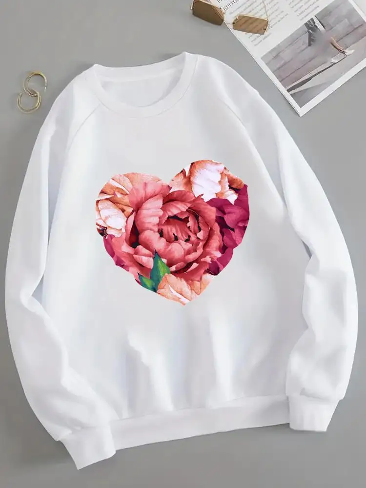 

Clothing Women Winter Spring O-neck Ladies Fleece Sweet Watercolor Love Trend 90s Print Pullovers Casual Graphic Sweatshirts