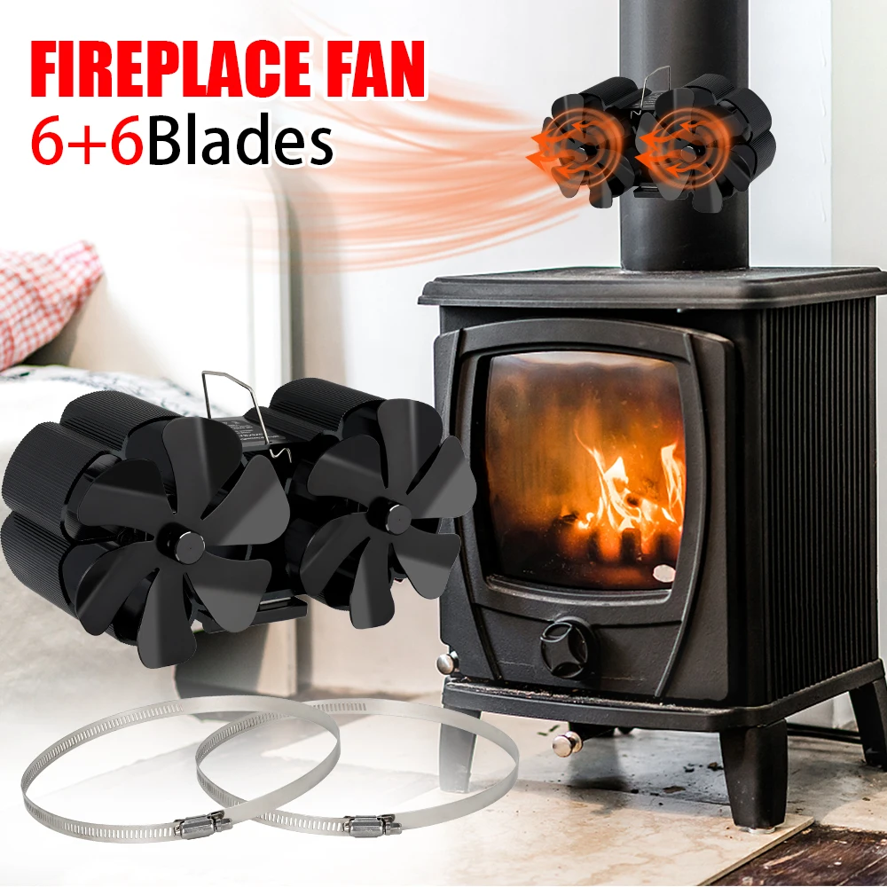Fireplace Fan 12-Blade Heat Powered Stove Fan Double Wall Mounted Log Wood Burner Eco-fan Quiet Warm Household Heat Distribution