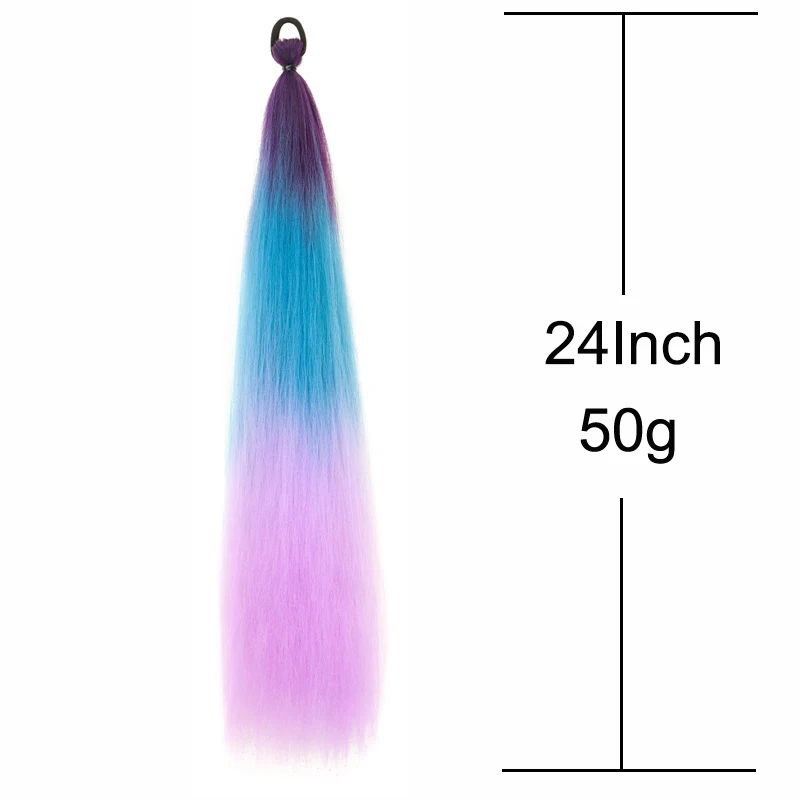 2PCS 24Inch Synthetic Ponytail Long Straight Elastic Hair Colorful Braiding Hair Ponytail Extensions Accessories