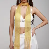 Fashion Nightclub Gold Silver Bright Silk Sunscreen Shawl Shiny Necklace For Women Lace Tassel Party Evening Dress Scarf