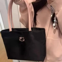 Sac fourre-tout noir HelloKitty pour femmes à la mode, sac de shopping de grande capacité brodé de dessin animé mignon, sac à bandoulière à la mode pour femmes 5