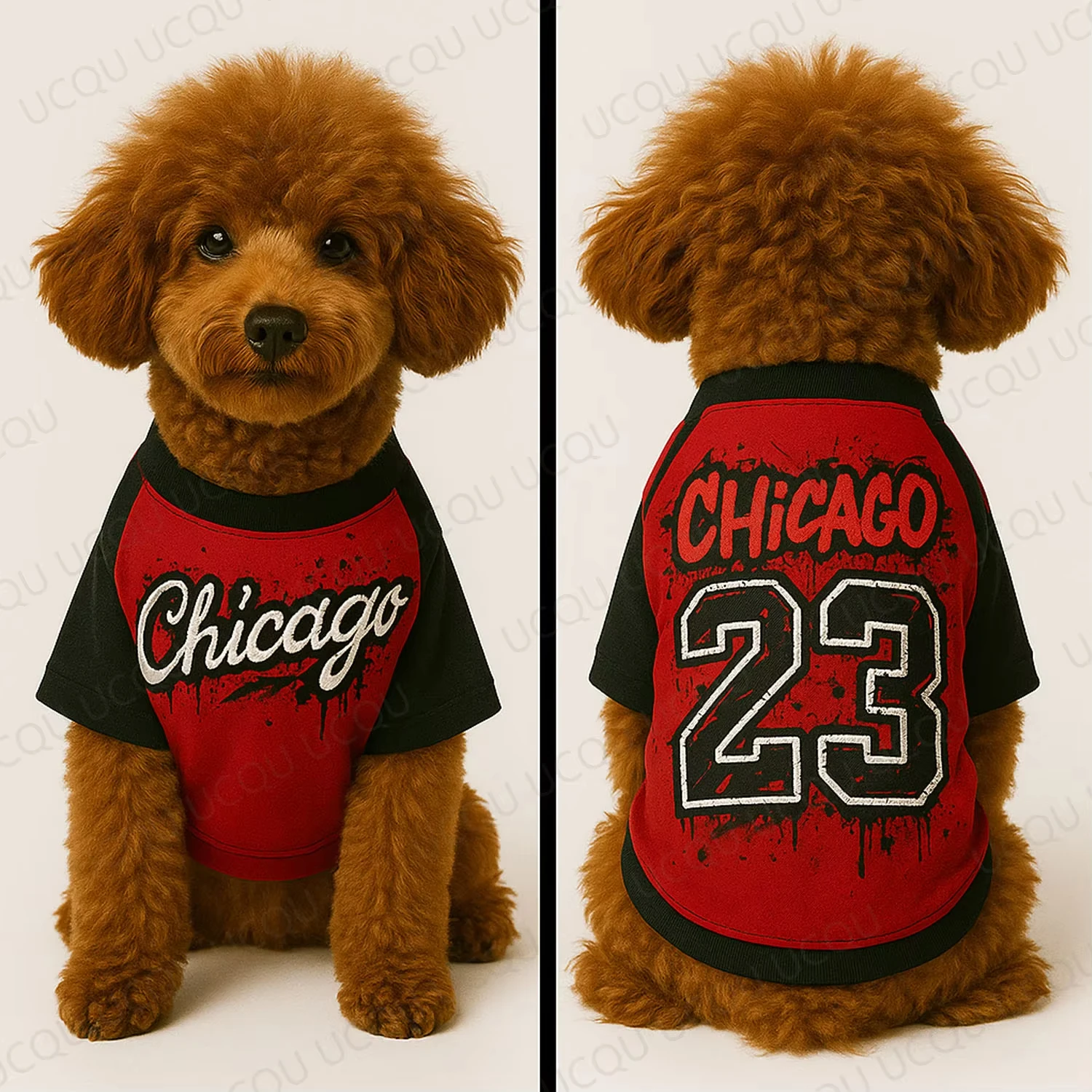 시카고 23번 강아지 저지, 단면 2D 프린트 통기성 스포티 애완견 셔츠 (소형,..