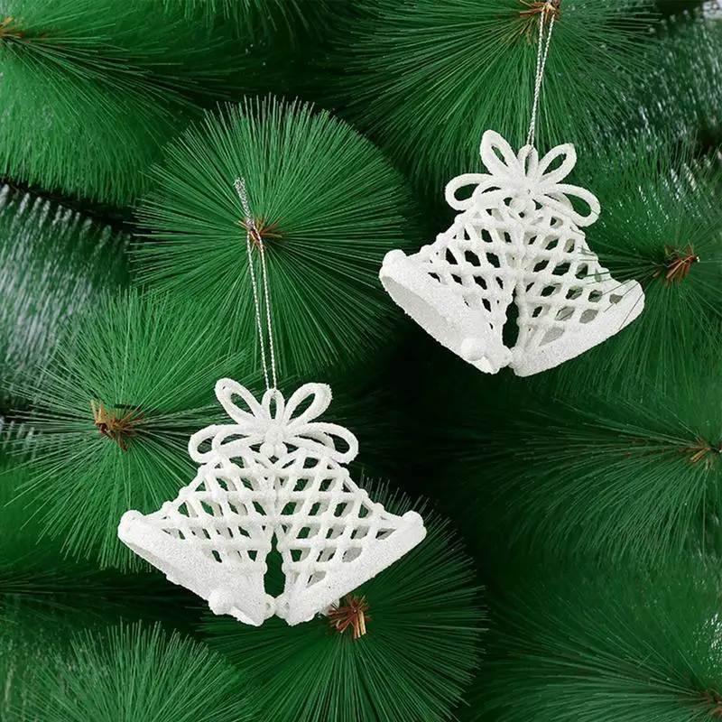 2PCS White Christmas Bells Heart Star Shaped Pendant For Christmas Tree Hanging Ornaments Delicate Xmas Decoration New Year