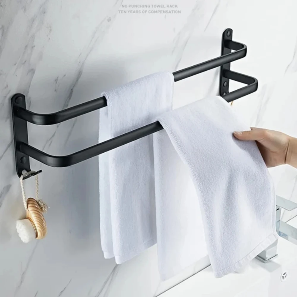Towel Rack Bathroom Towel Holder Shower Rack Bar Wall-mounted Rail Shower Hanger