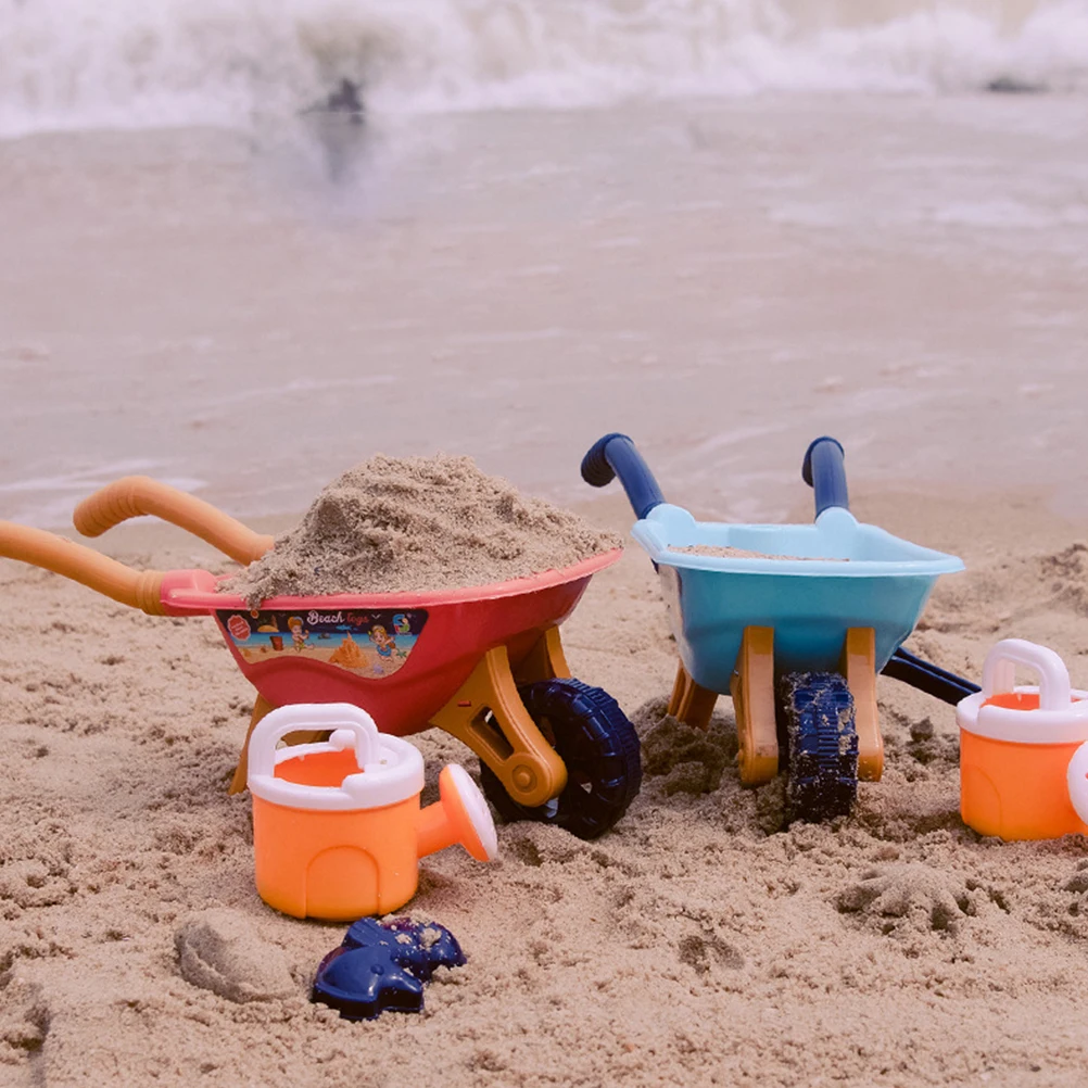 6pcs Children Beach Toys Kids Wheelbarrow Summer Outdoor Beach Toys Seaside Playthings Plastic Kids Toys Accessory Color Random 3