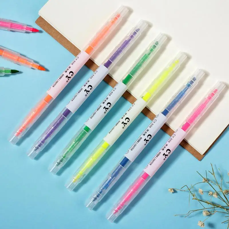 

Highlighter Marker Pen 6pcs Double Ended Pastel Colors Highlighter Pens Soft Tips Everyday Markers Colored Highlighter For Writi