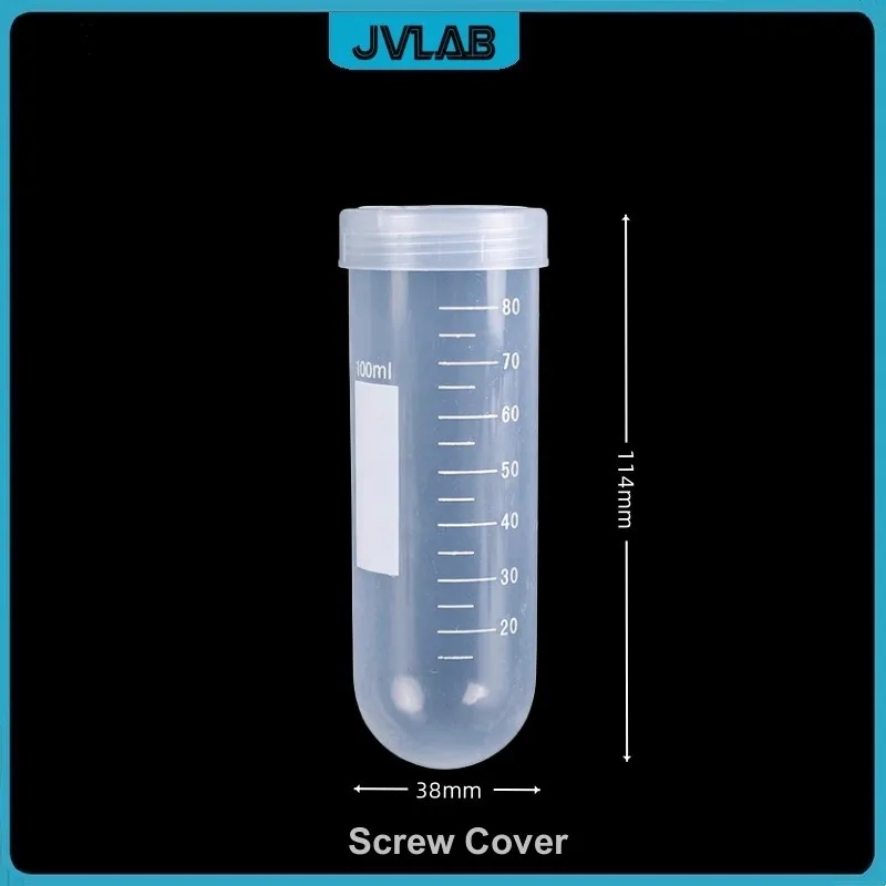 Plastic Centrifuge Tubes With Clear Scale 100 ml Test Tube With Screw Cover Graduation EP Sample Tube Diameter 38 mm Pack of 5