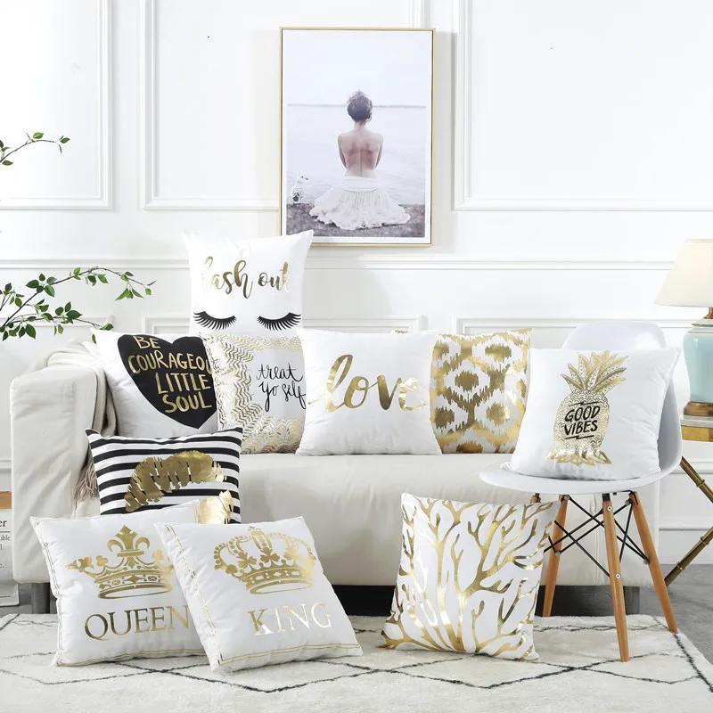 

Flannel Bronzing Pillow Love Pineapple Leaf Letter Cushion Cover Cushions Home Decor Custom Pillow Chair Pad Floor Cushion