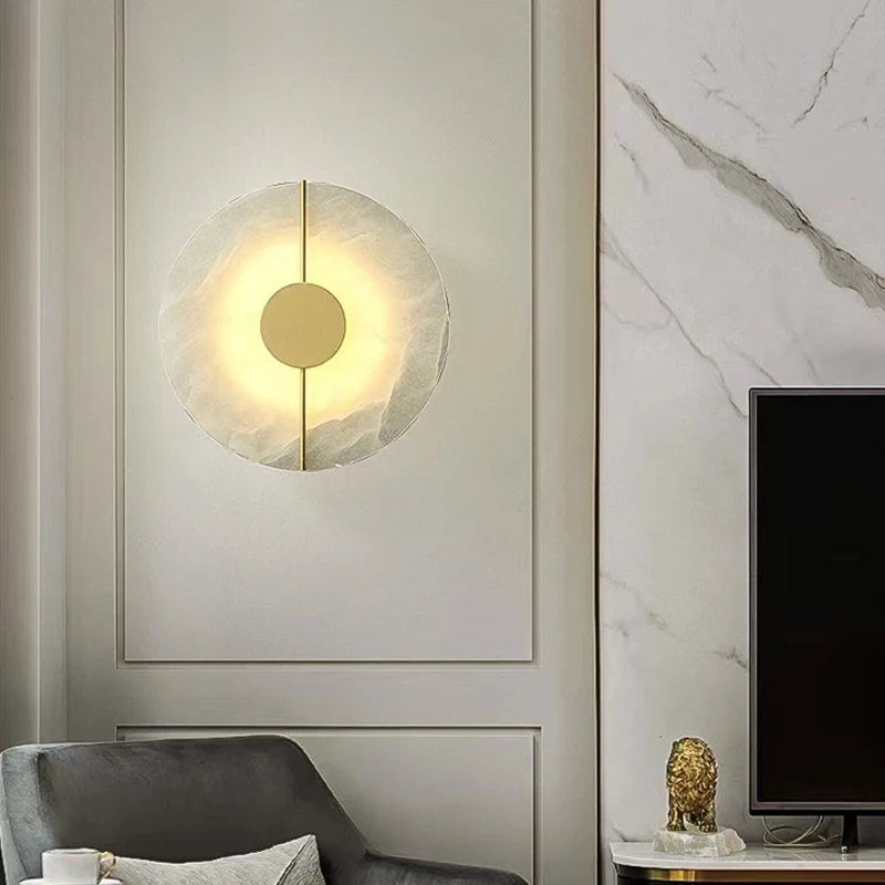 

Nordic Postmodern Creative Art Living Room Decorative Brass Marble Wall Lamp Simple Bedroom Bedside Study Aisle Led Wall Lights