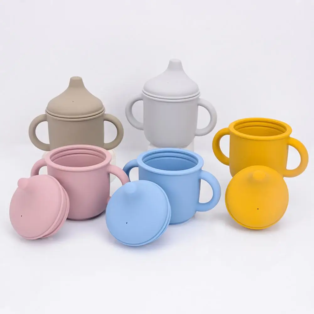 

Learning Drinking Cup Lovely Portable Straw Detailed Comfortable Grip Anti-drop Silicone Double Ear Baby Sippy Cup Kids Accessor
