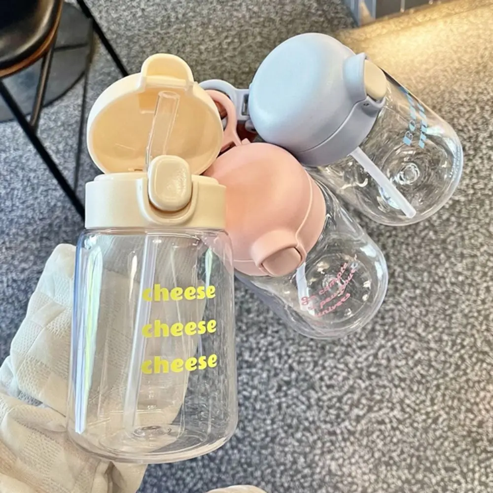 400ML Cartoon Water Bottles with Straw Kids Sippy Cup Portable Lightweight Leak-proof Plastic Toddlers Beverage Cups 3Colors