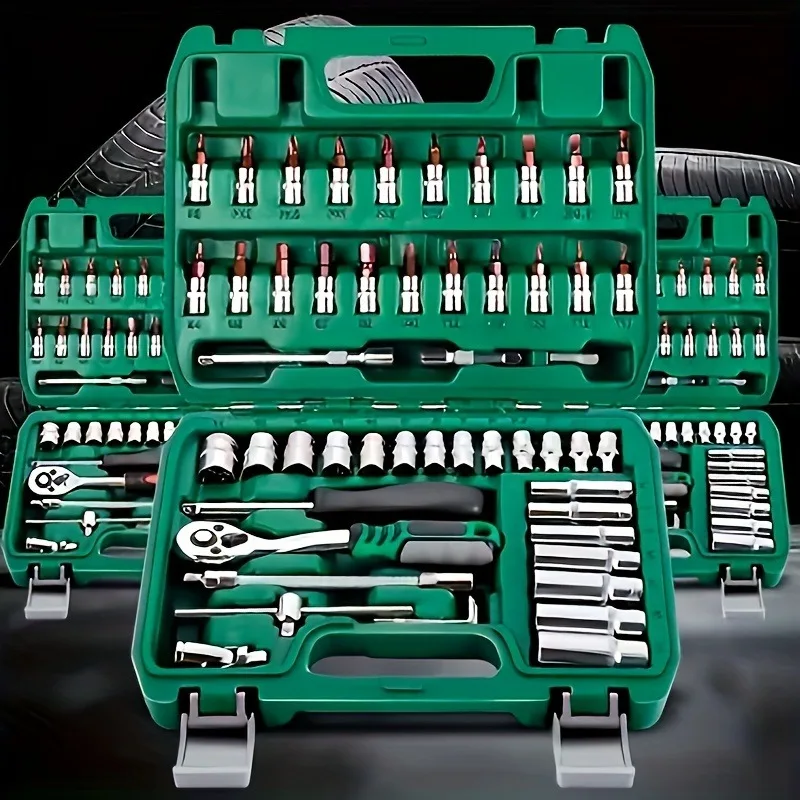 53pcs/ Set Home Repair Kit Tools, Repair Outdoor Machine, Repair Quick Ratchet, Wrench and Furniture Repair Multi-tool Box woodworking spring clamps multipurpose durable fast ratchet woodworking clamping 42 55 75mm for home improvement arts and crafts