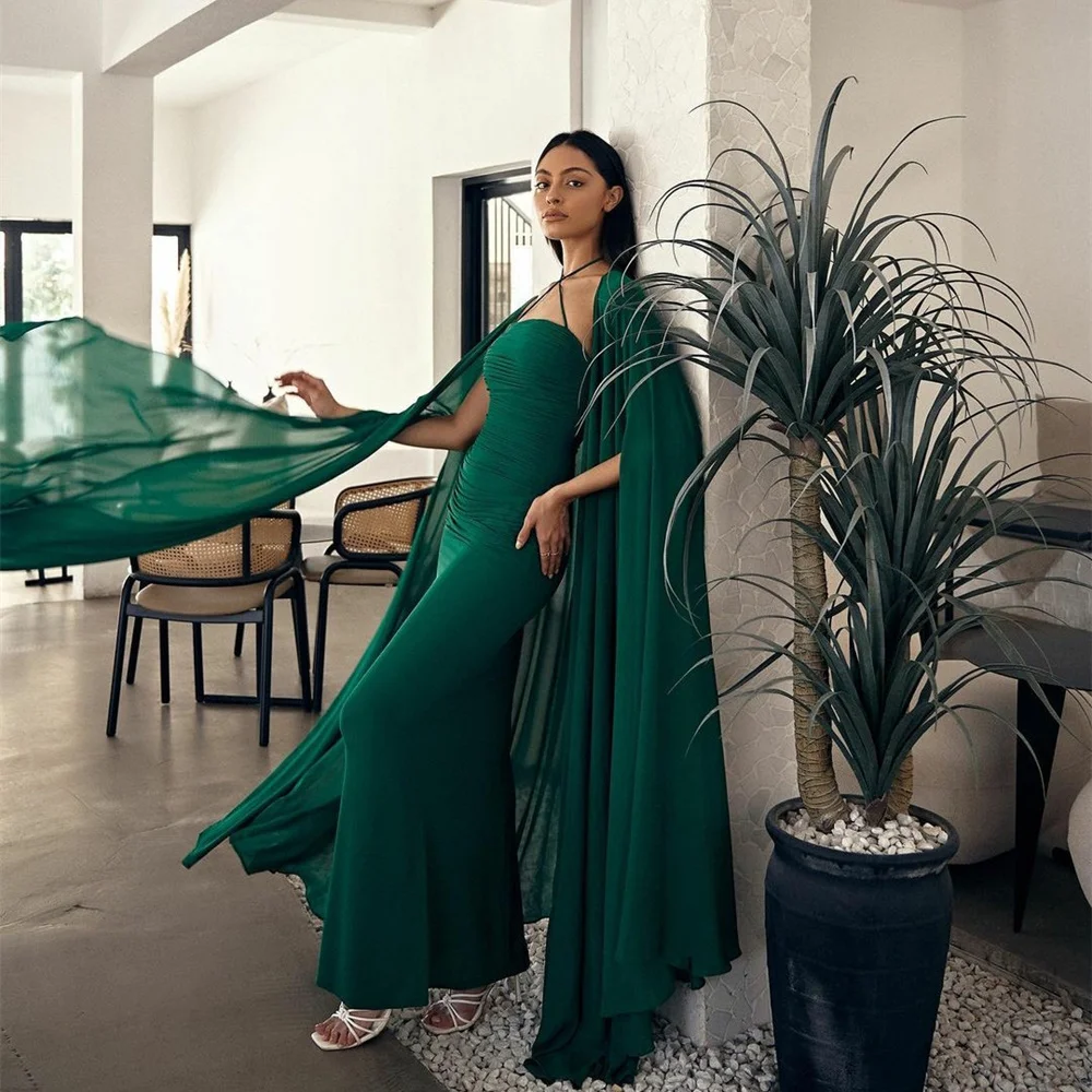 

Katerina Elegant Long Green Chiffon Pleated Evening Dress Mermaid Strapless Ankle Length Formal Party Dress for Women Prom Gowns