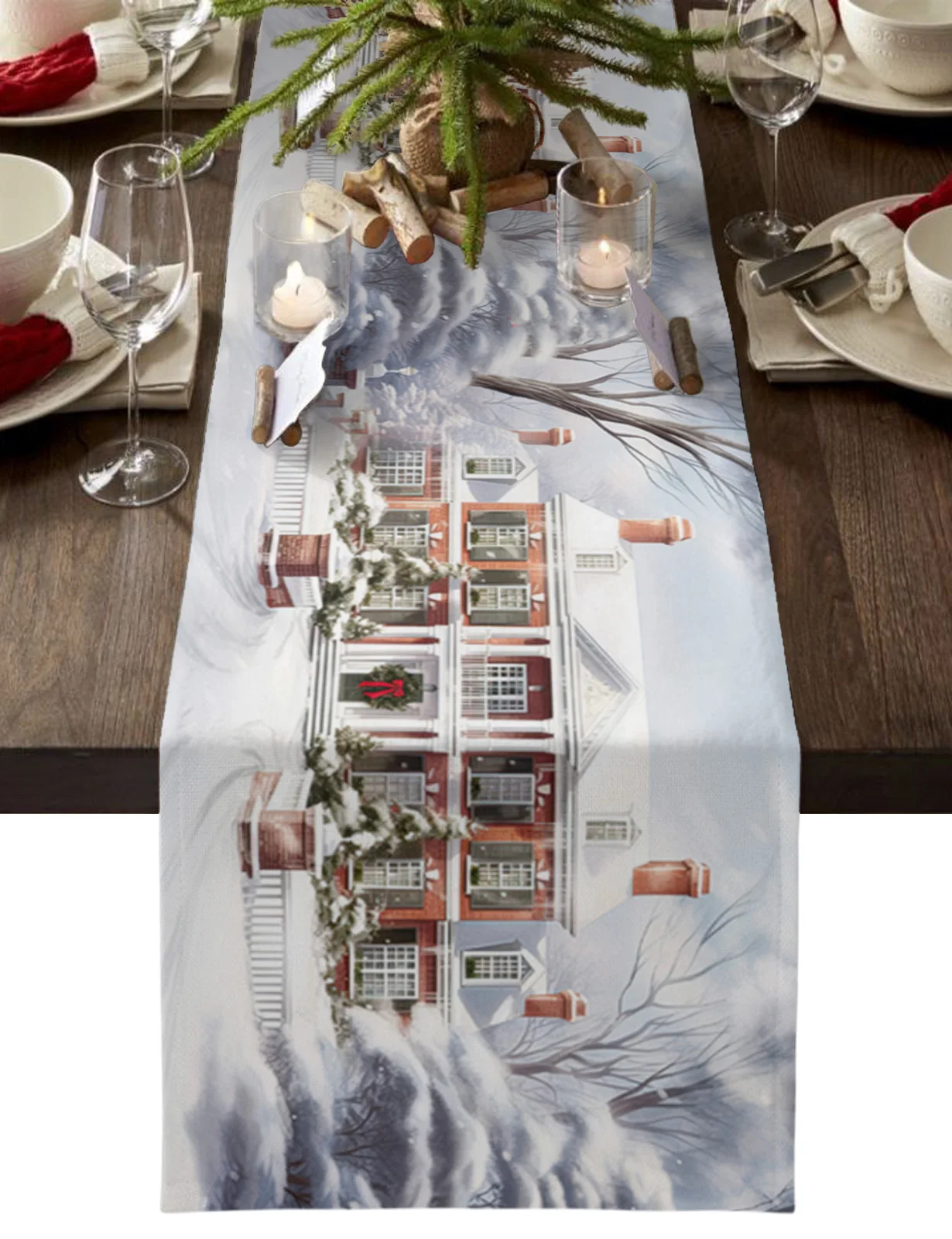 Christmas Snow Scene Snowflake House Table Runner Wedding Party Decor Runner Christmas Dining Table Decor Tovaglia