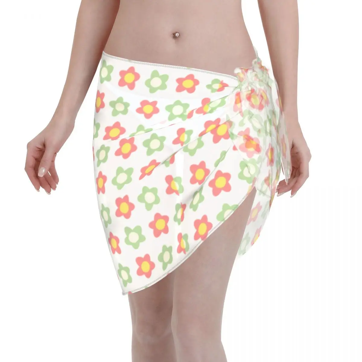 

Sexy Women Pastel Flowers Print Checkered Perspective Scarf Cover Ups Skirt Bikini Cover Up Ladies Skirt