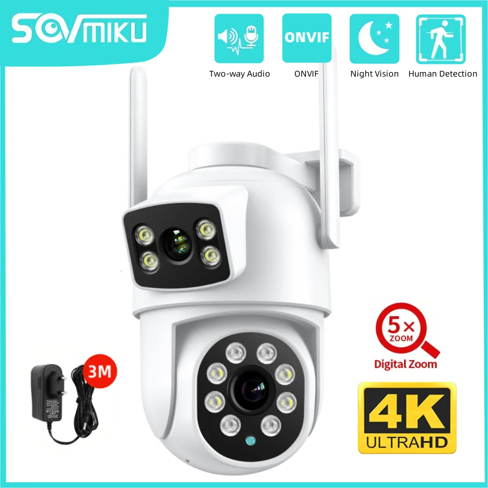 Sovmiku 8Mp 4K Smart Ptz Wifi Telecamera Di Sorveglianza Dual Lens 5X Zoom Visione Notturna Onvif Auto Track Telecamera Ip Protezione Di Sicurezza